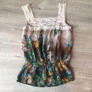 Sheer floral and lace tank top by XOXO
